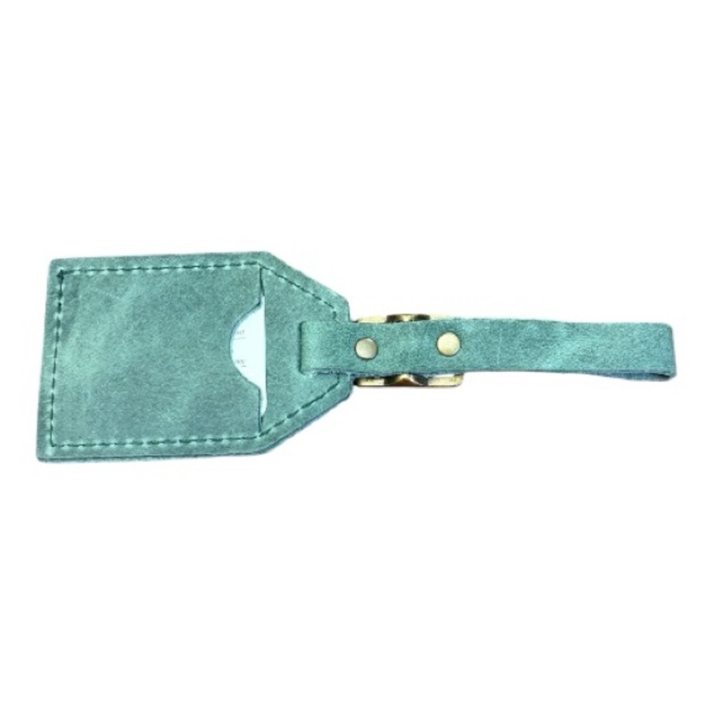 NWT Portland Leather Goods Luggage Tag Discontinued Brushed Green Teal - Picture 2 of 3